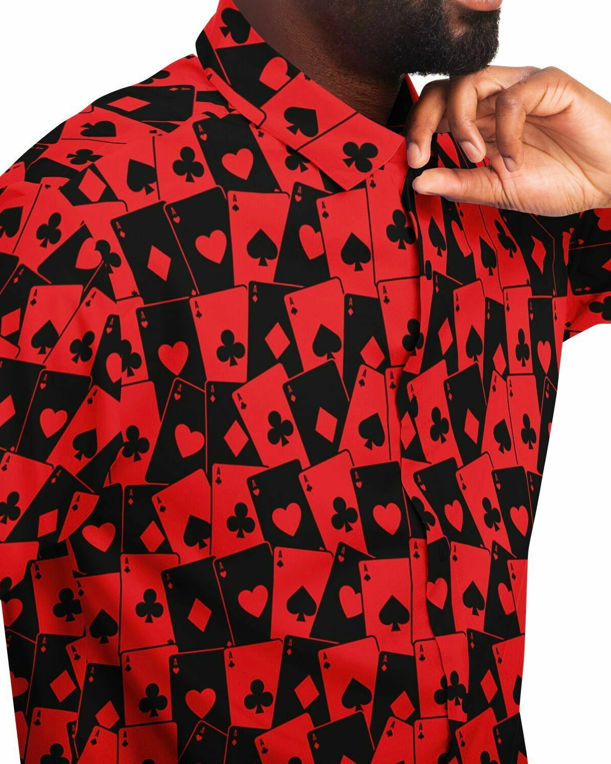 Ace Of Hearts Party Shirt, Short Sleeve Button Down Shirt, - One Stop Rave