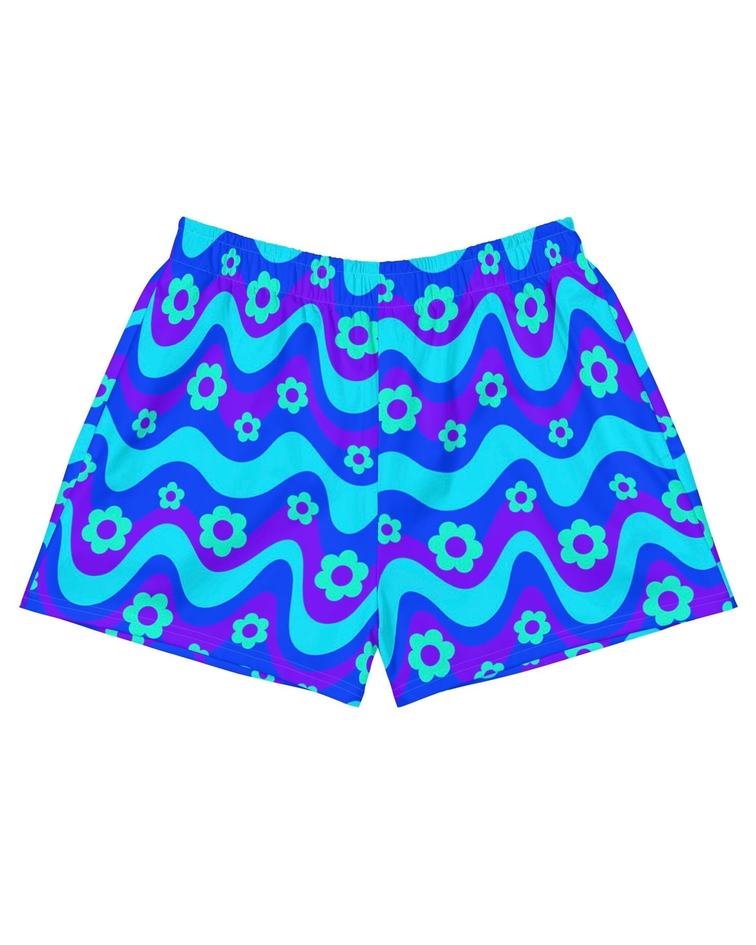 Flower Power Blue Recycled Shorts, Athletic Shorts, - One Stop Rave
