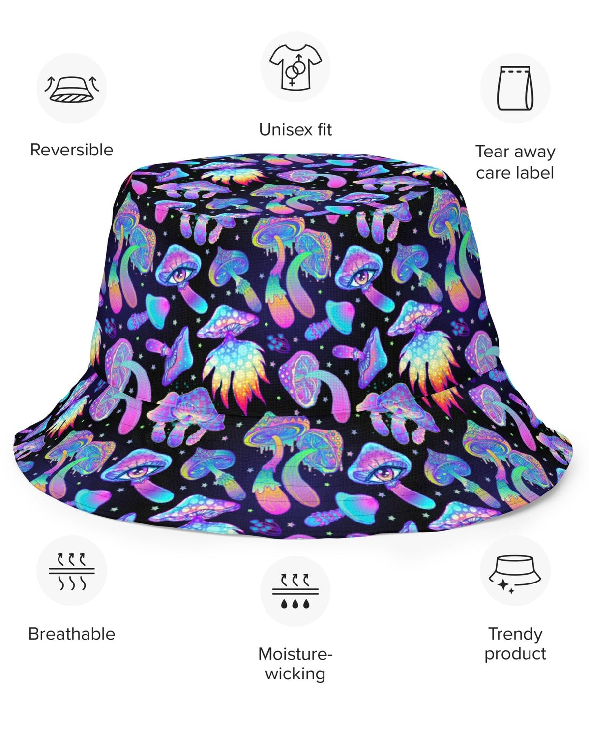 Shroomin Reversible Bucket Hat, Bucket Hat, - One Stop Rave