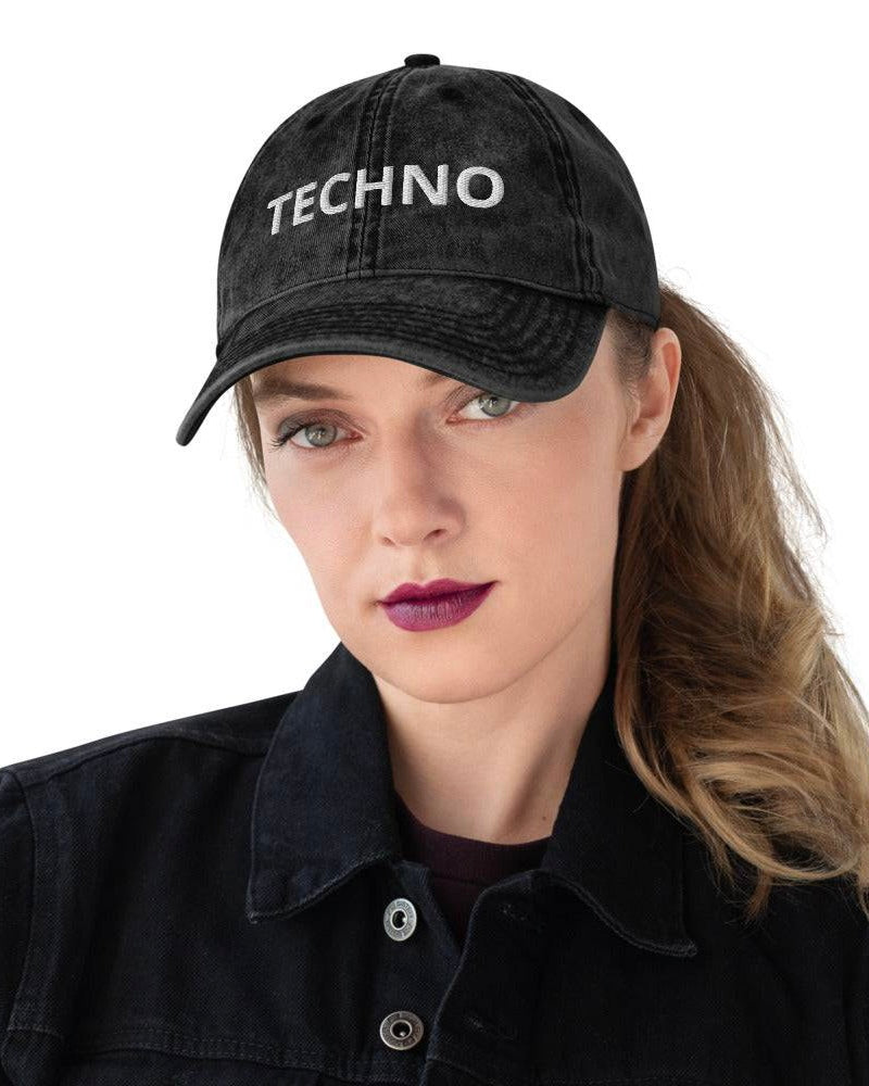 Techno Vintage Cotton Twill Cap, Dad Hat, - One Stop Rave
