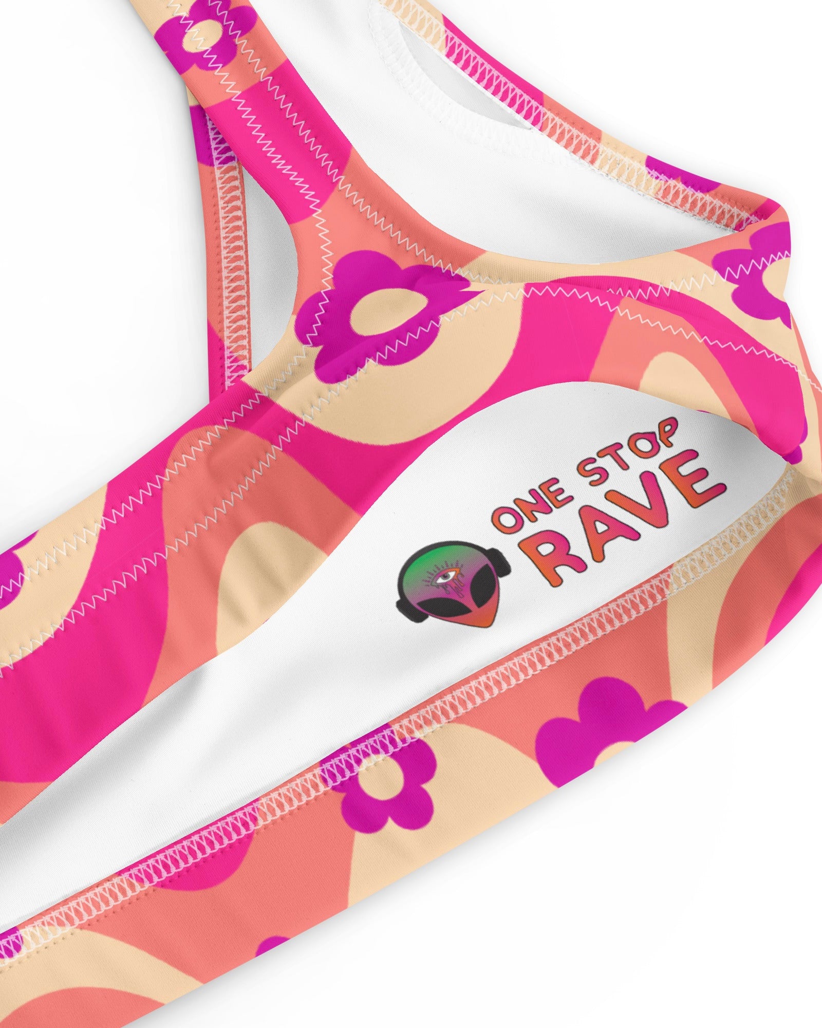 Flower Power Pink Recycled Padded V-Top, V-Top, - One Stop Rave