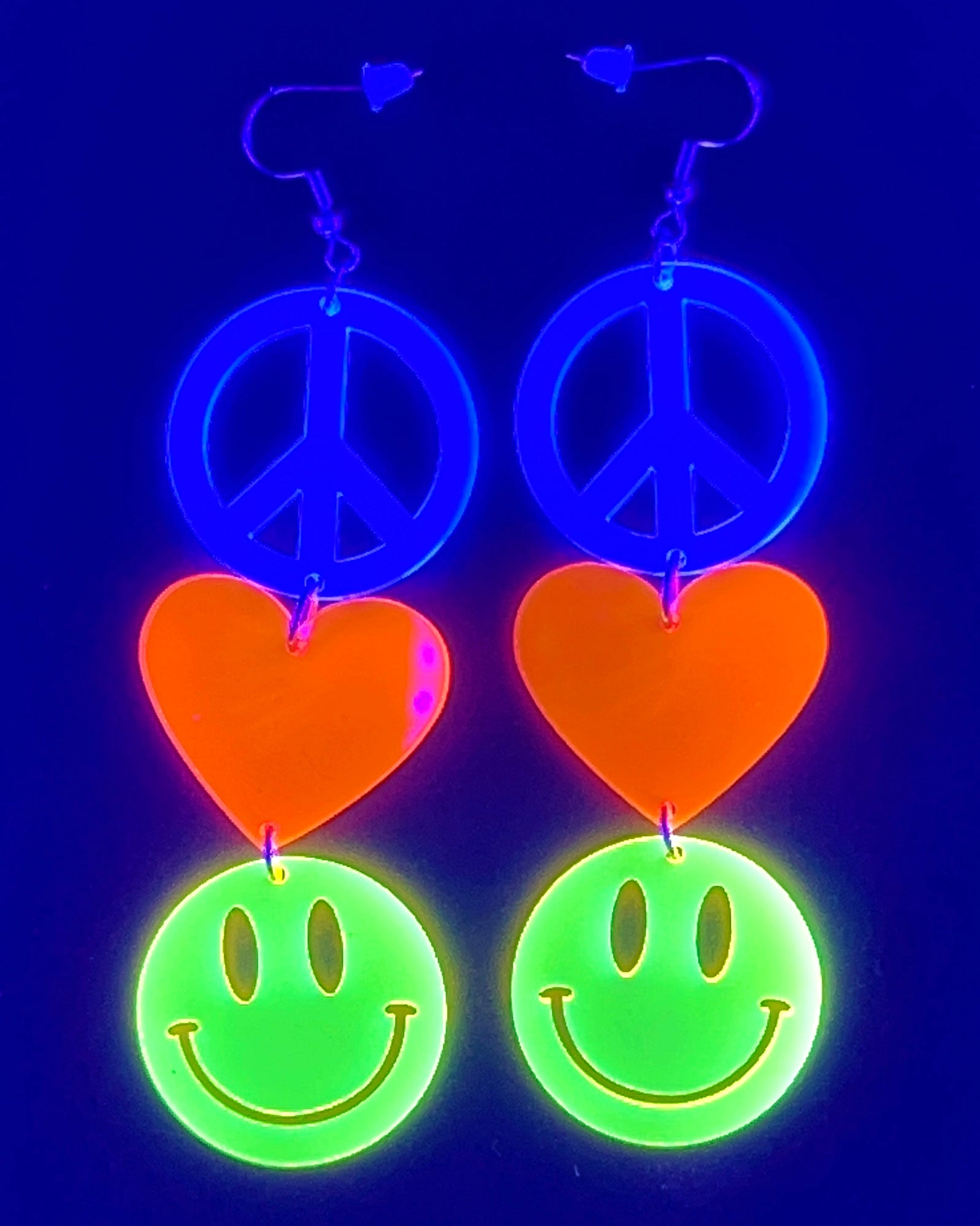 Peace Love & Happiness Earrings, Dangle Earrings, - One Stop Rave