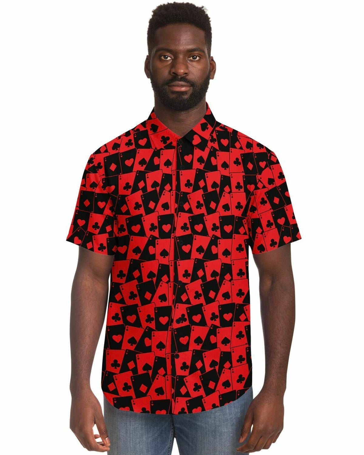 Ace Of Hearts Party Shirt, Short Sleeve Button Down Shirt, - One Stop Rave