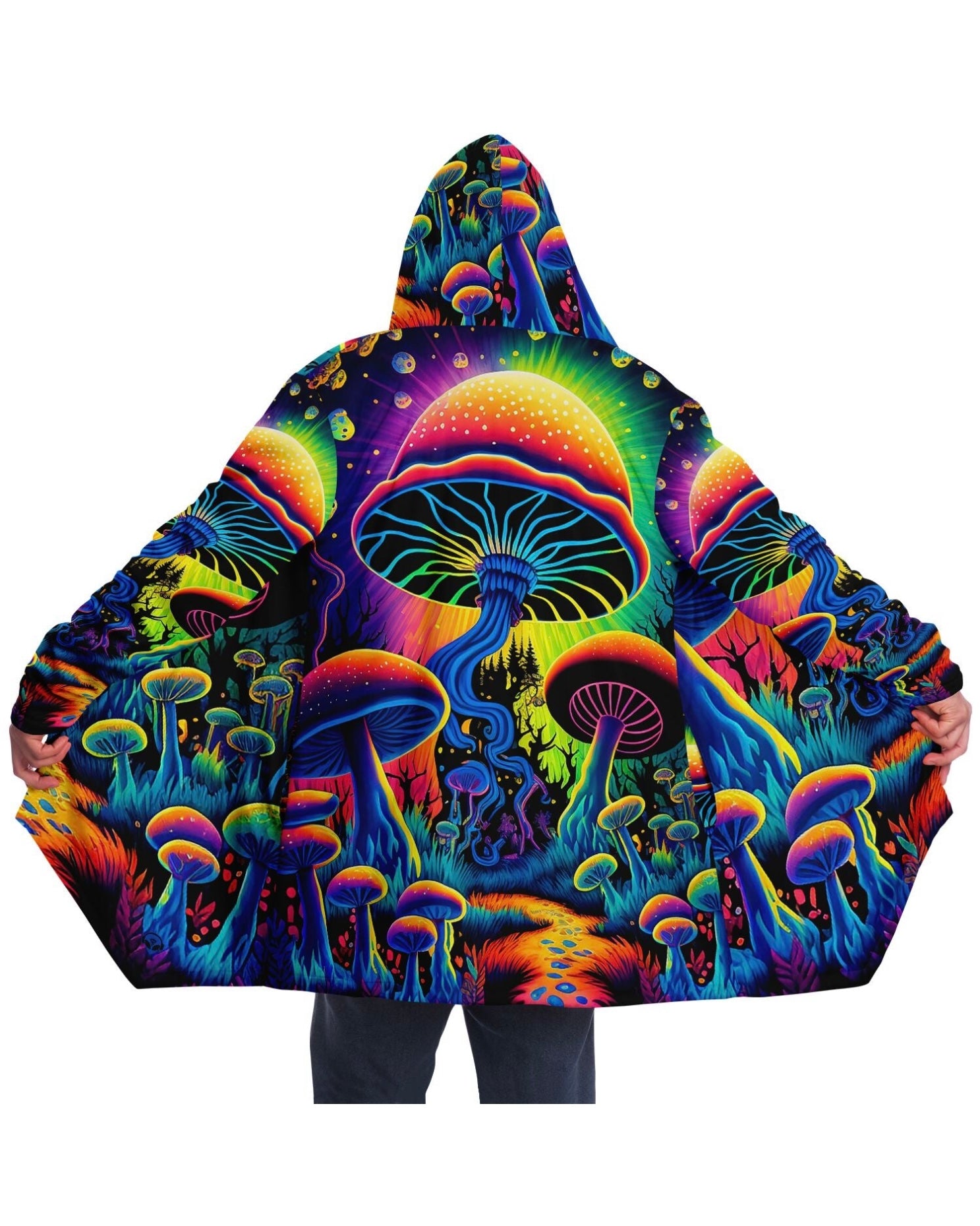 Glowing Mushrooms Cloak Trippy Festival Outfit, Ravewear, Psychedelic shops Cloak, Trippy Robe, Vibrant Festival Fashion, Cosmic Hooded Cloak