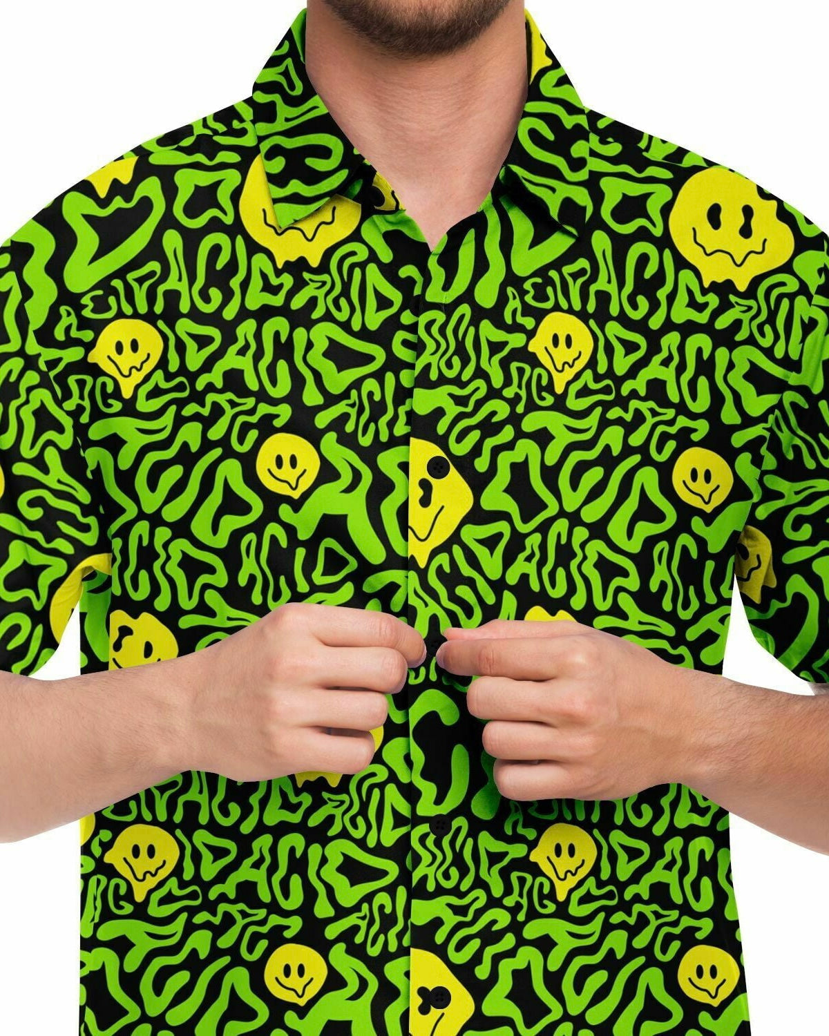 Acid Smilez Party Shirt, Short Sleeve Button Down Shirt, - One Stop Rave