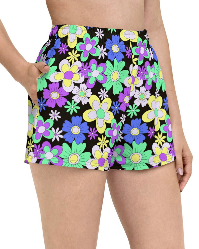 Crazy Daisy Recycled Shorts, Athletic Shorts, - One Stop Rave
