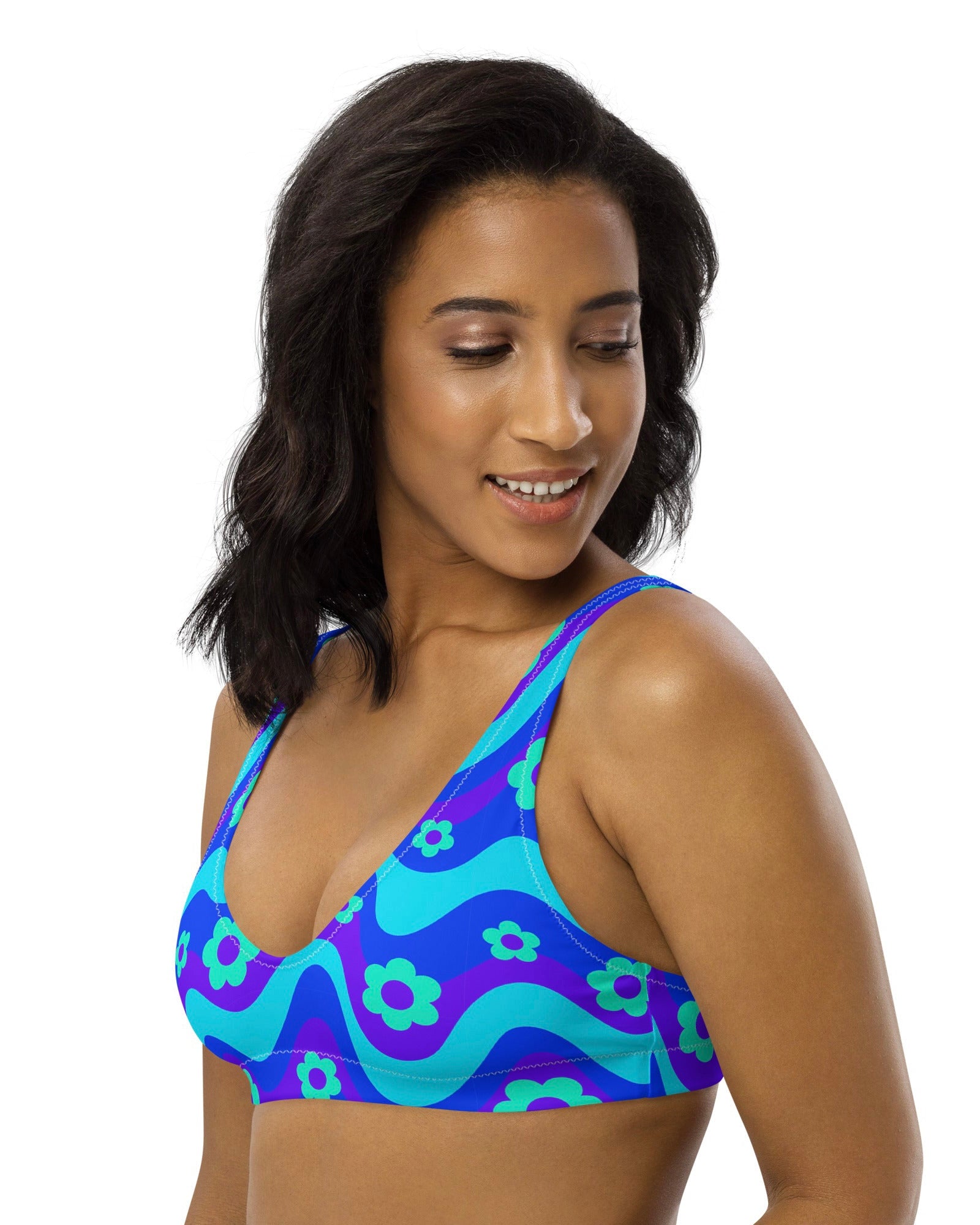 Flower Power Blue Recycled Padded V-Top, V-Top, - One Stop Rave